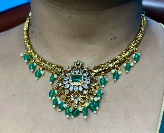 Royal Green Stone Kundan Necklace Set with Earrings | Bridal & Ethnic Jewellery